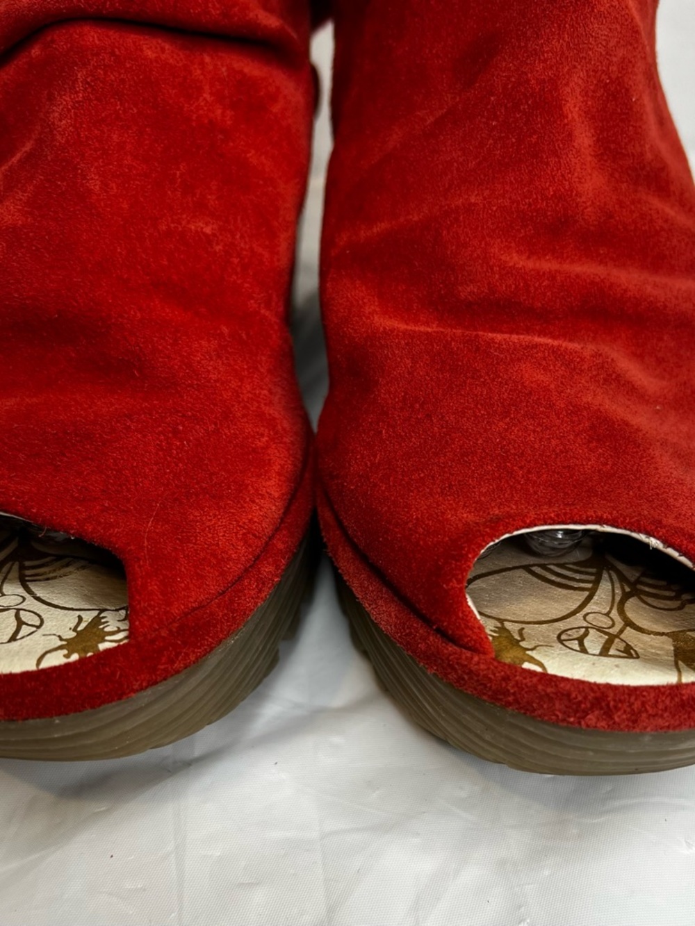 Fly London Yema Suede Wedge Sandals Women’s 40 (9-9.5) Scarlet Peep Toe - Picture 7 of 10